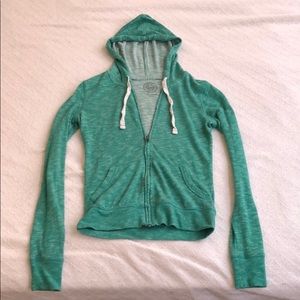 Emerald Thin Knit Zip Up Drawstring Hooded Jacket